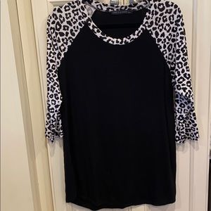 Cheetah and black baseball style 3/4 length shirt